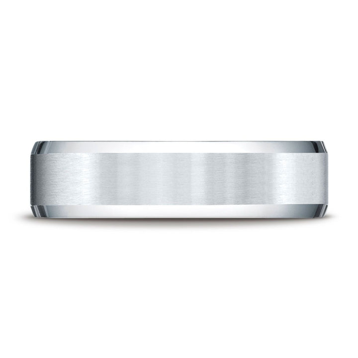 6mm Satin Finish High Polished Beveled Edge Carved Wedding Band, in Platinum | RockHer