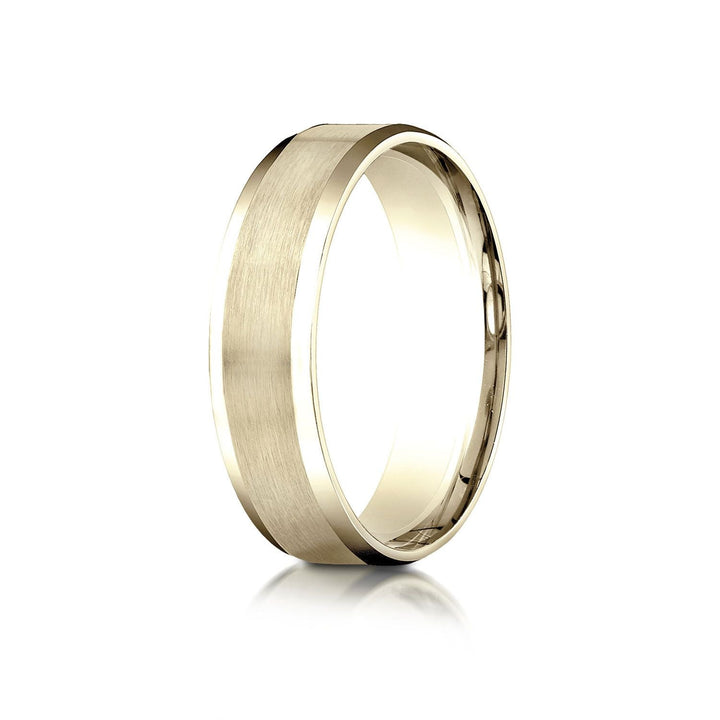 6mm Satin Finish High Polished Beveled Edge Carved Wedding Band, in 18K Yellow Gold | RockHer
