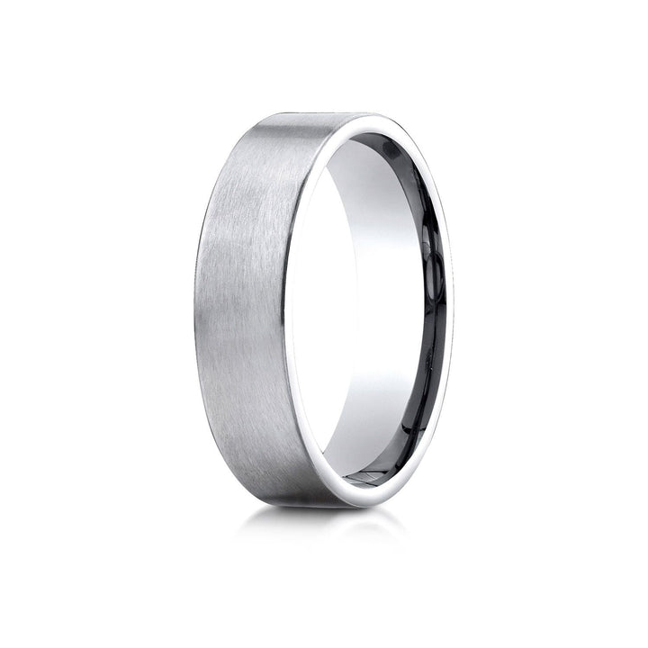6mm Satin Finish Carved Wedding Band, in 18K White Gold | RockHer