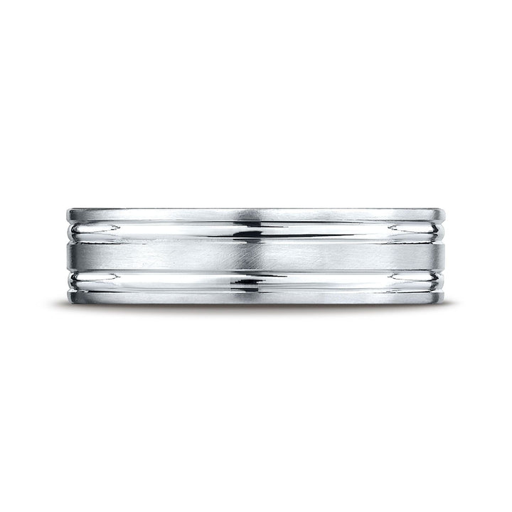 6mm Satin Finish Parallel Groove Carved Wedding Band, in Platinum | RockHer