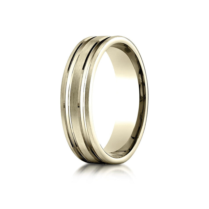 6mm Satin Finish Parallel Groove Carved Wedding Band, in 18K Yellow Gold | RockHer