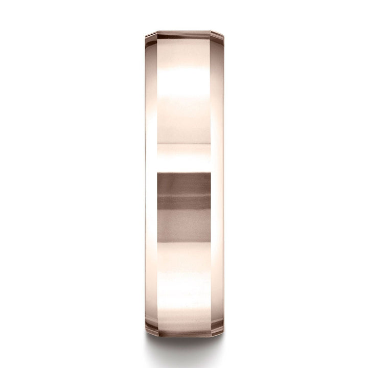 แหวนทองคำชมพู 14k ขนาด 6 มม. แบบสบาย ฟิตสูง ขัดเงา ลวดลายแกะสลัก