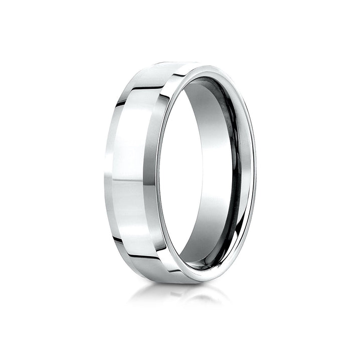 6mm High Polish Carved Wedding Band, in 18K White Gold | RockHer