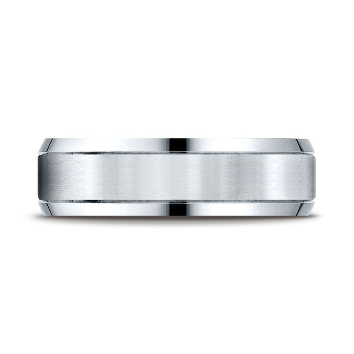 6mm Satin Finish High Polished Beveled Edge Carved Wedding Band, in Platinum | RockHer
