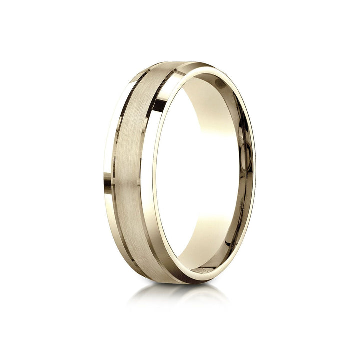 6mm Satin Finish High Polished Beveled Edge Carved Wedding Band, in 18K Yellow Gold | RockHer