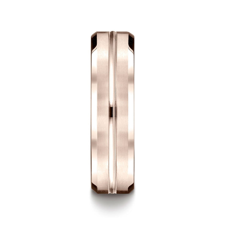 14k Rose Gold 6mm Comfort-fit Satin-finished With High Polished Cut Carved Design Band