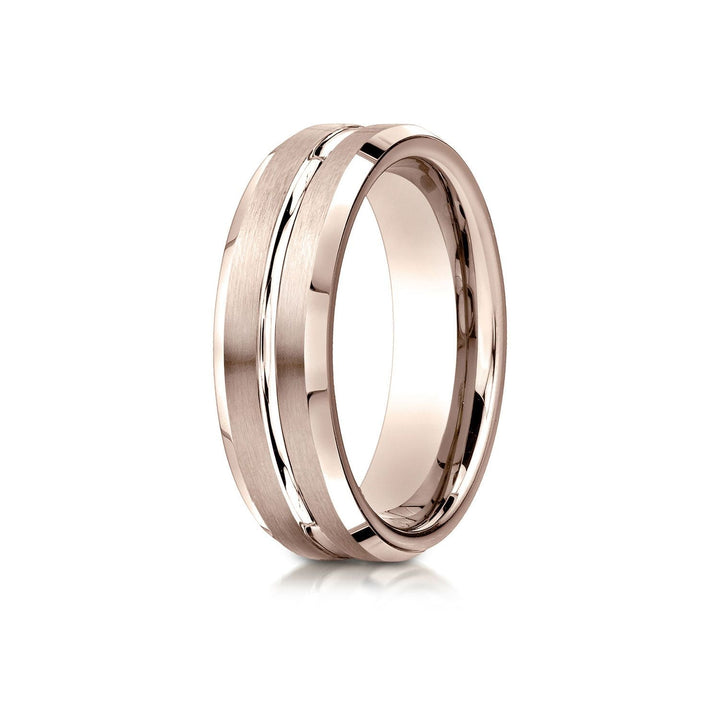 6mm Satin Finish Carved Wedding Band, in 14K Rose Gold | RockHer