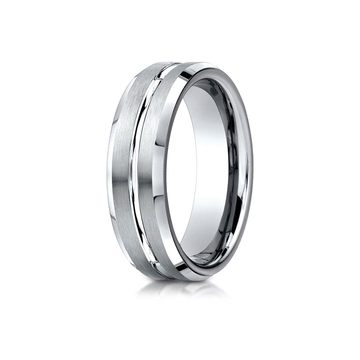 6mm Satin Finish Carved Wedding Band, in 18K White Gold | RockHer
