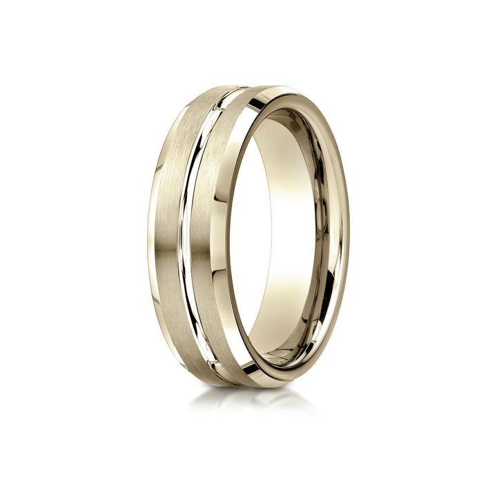 6mm Satin Finish Carved Wedding Band, in 18K Yellow Gold | RockHer
