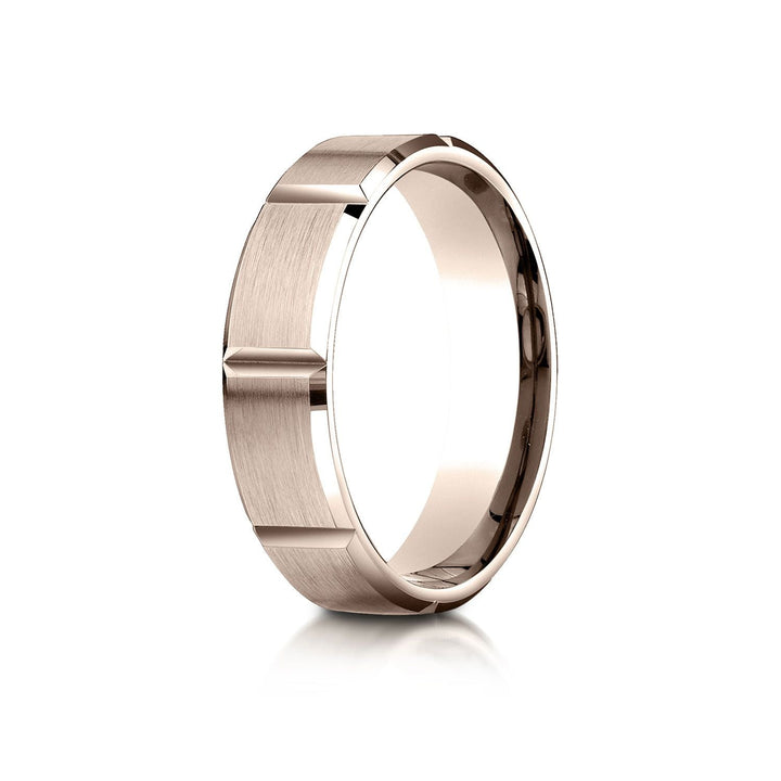 6mm Satin Finish Grooves Carved Wedding Band, in 14K Rose Gold | RockHer