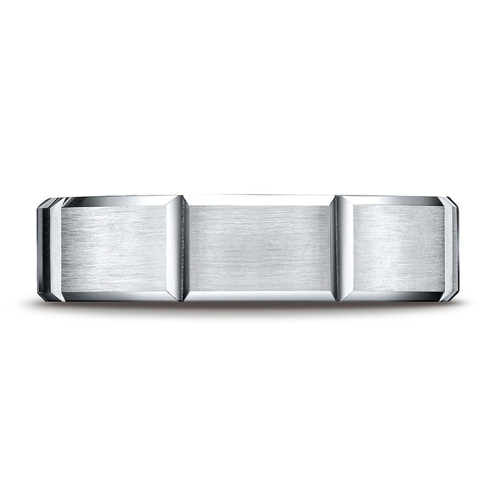 6mm Satin Finish Grooves Carved Wedding Band, in Platinum | RockHer