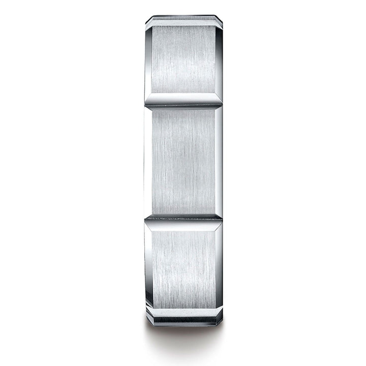 แหวนทองคำขาว 14k ขนาด 6 มม. แบบสวมใส่สบาย ผิวด้าน มีร่องสลักลายออกแบบ