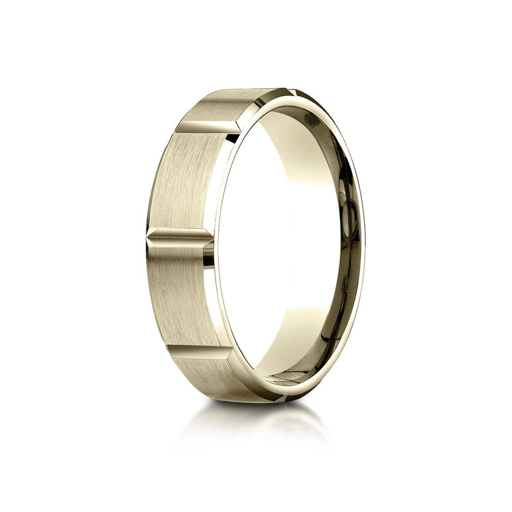 6mm Satin Finish Grooves Carved Wedding Band, in 18K Yellow Gold | RockHer