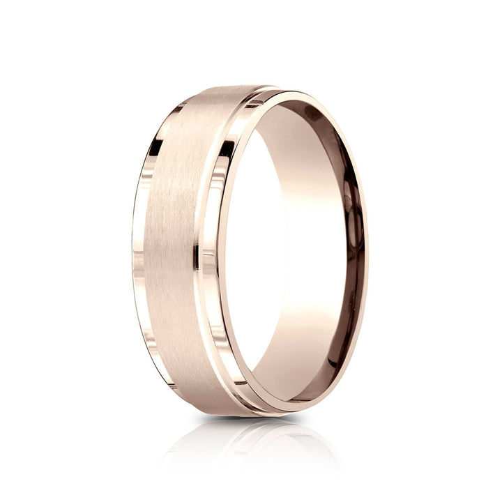 7mm Satin Finish Carved Wedding Band, in 14K Rose Gold | RockHer