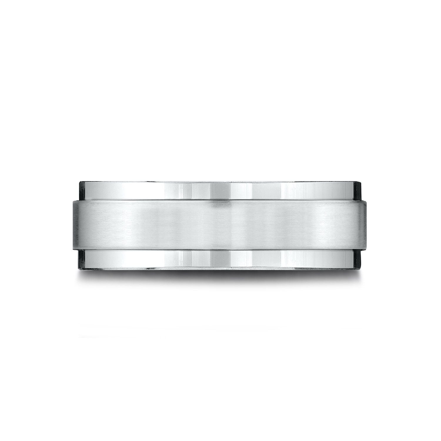 แพลตตินัม แหวนดีไซน์กลางขอบสว่างขัดด้าน ขนาด 7 มม. แบบสวมใส่สบาย