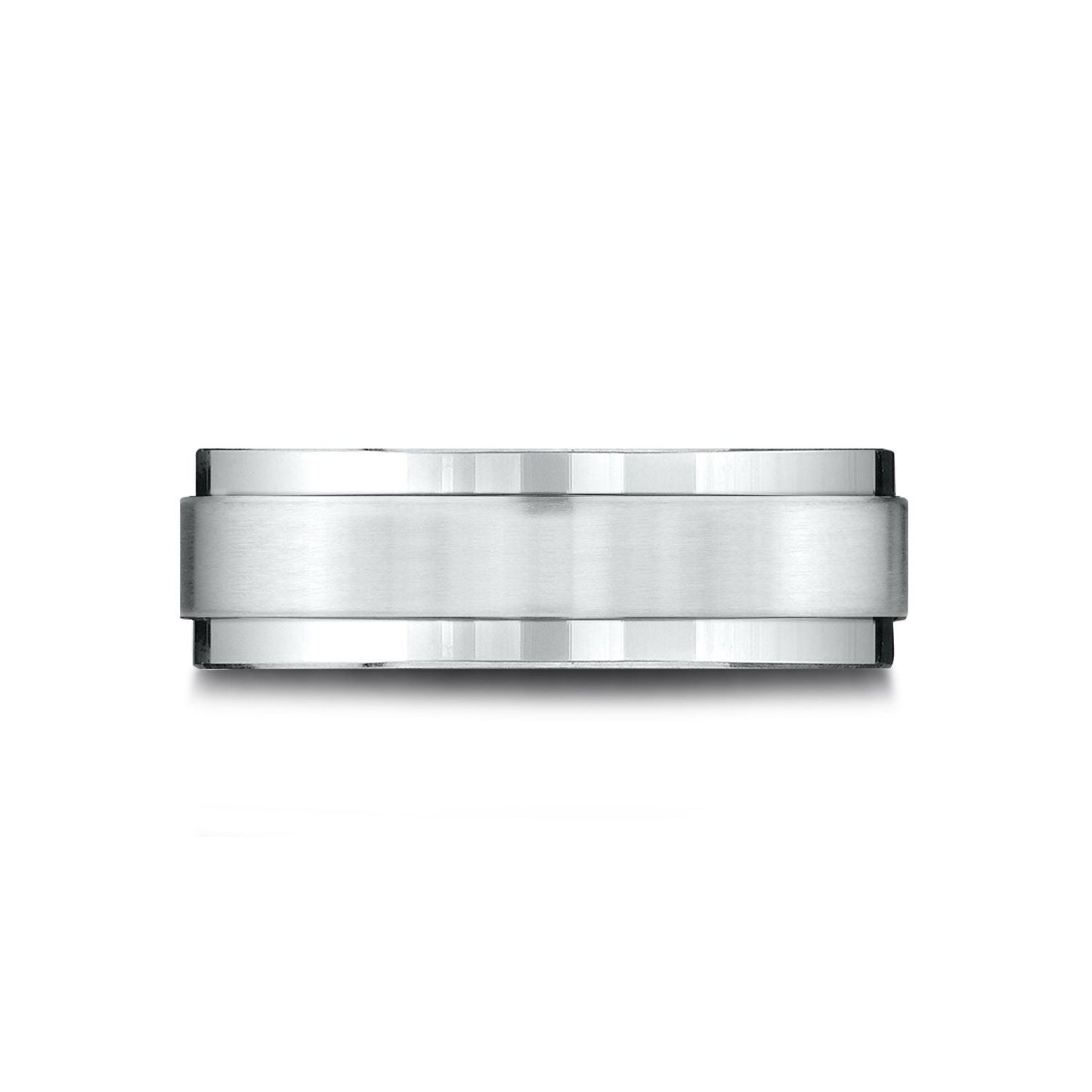 แพลตตินัม แหวนดีไซน์กลางขอบสว่างขัดด้าน ขนาด 7 มม. แบบสวมใส่สบาย