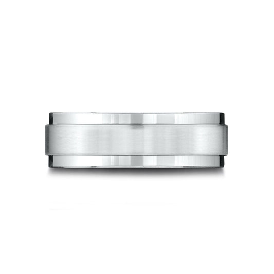 แพลตตินัม แหวนดีไซน์กลางขอบสว่างขัดด้าน ขนาด 7 มม. แบบสวมใส่สบาย