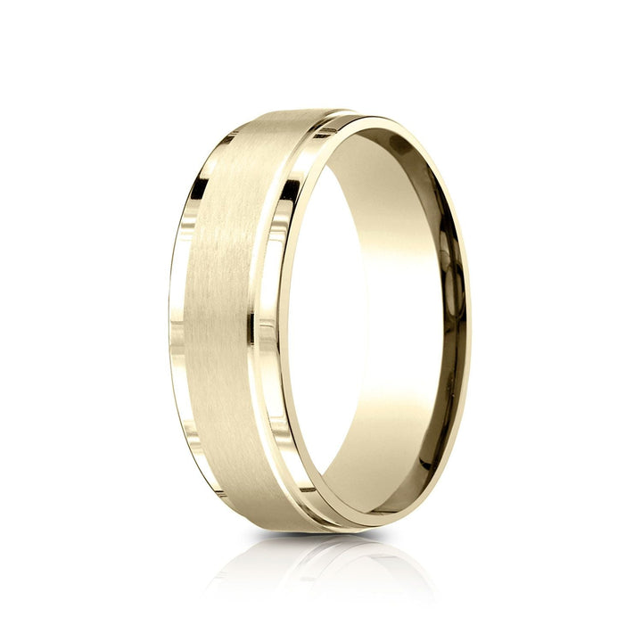 7mm Satin Finish Carved Wedding Band, in 14K Yellow Gold | RockHer