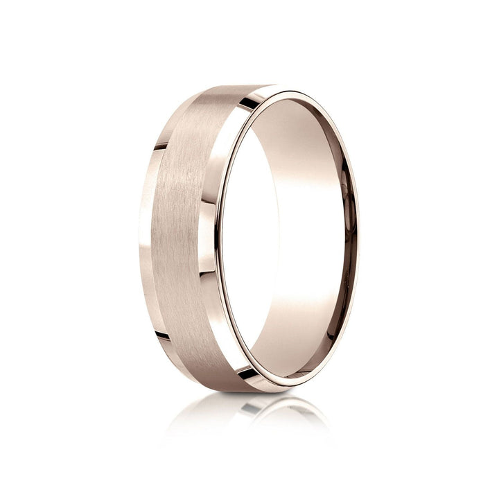7mm Satin Finish High Polished Beveled Edge Carved Wedding Band, in 14K Rose Gold | RockHer