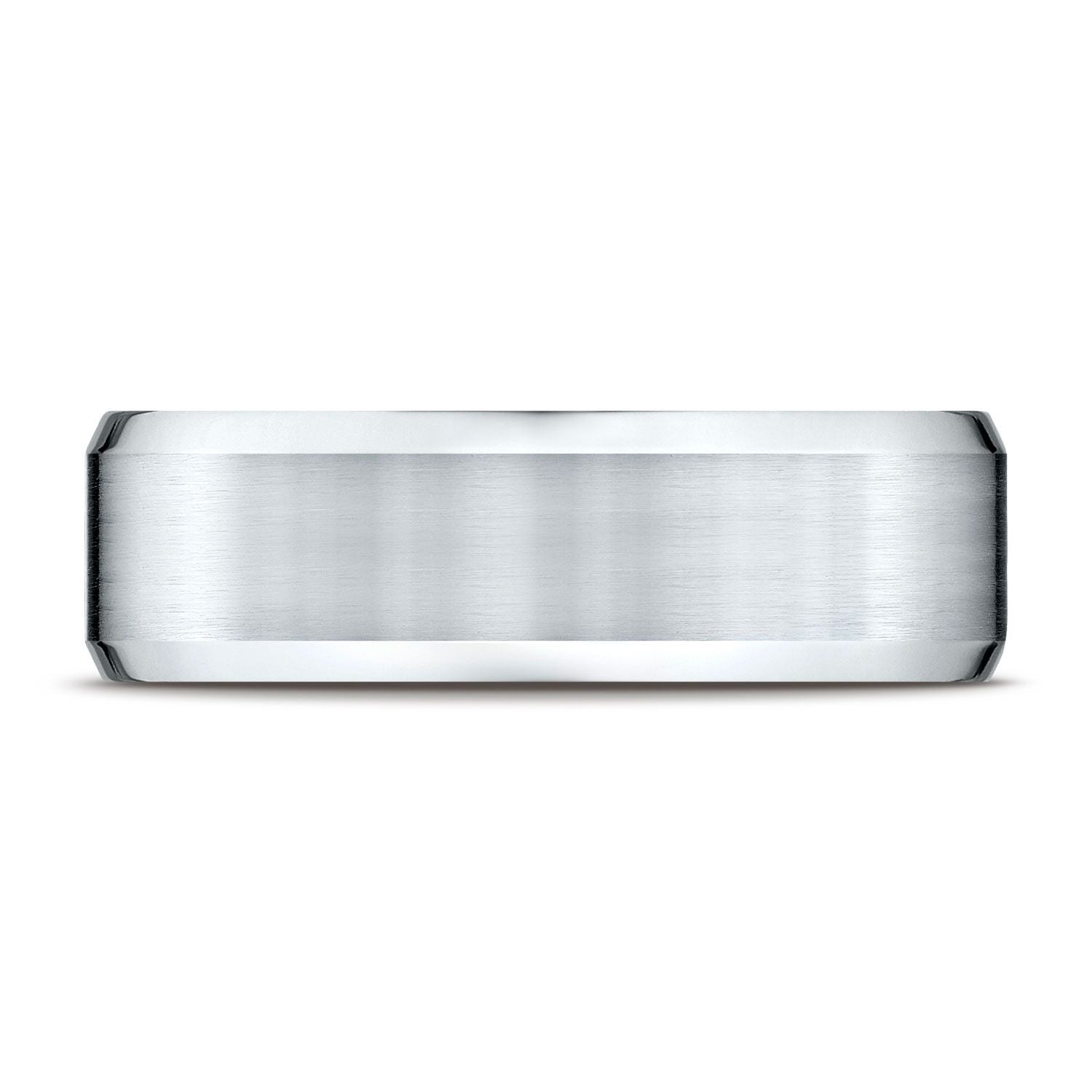 แพลตตินัม แหวนสวมใส่สบาย 7 มม. ผิวด้าน พร้อมขอบเอียงขัดเงาสูง ดีไซน์แกะสลัก