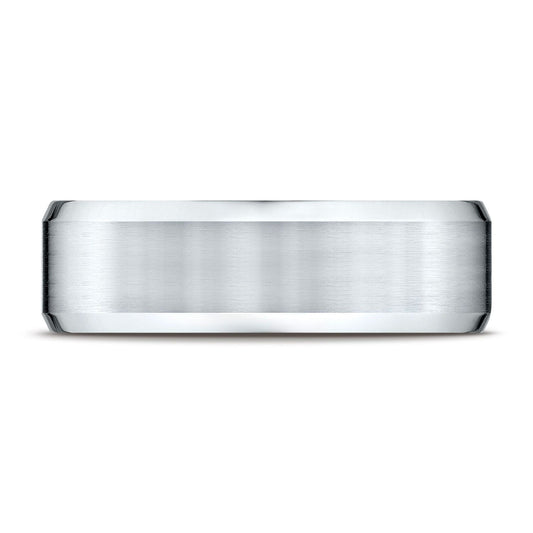 แพลตตินัม แหวนสวมใส่สบาย 7 มม. ผิวด้าน พร้อมขอบเอียงขัดเงาสูง ดีไซน์แกะสลัก
