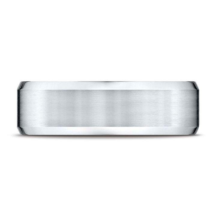 7mm Satin Finish High Polished Beveled Edge Carved Wedding Band, in Platinum | RockHer