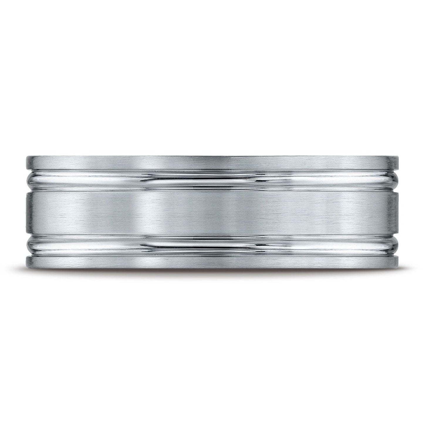 แพลตินัม แหวนดีไซน์สลักร่องขนาน ขนาด 7 มม. แบบสวมใส่สบาย ผิวด้าน Satin-finished