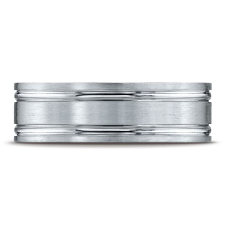 7mm Satin Finish Parallel Groove Carved Wedding Band, in Platinum | RockHer