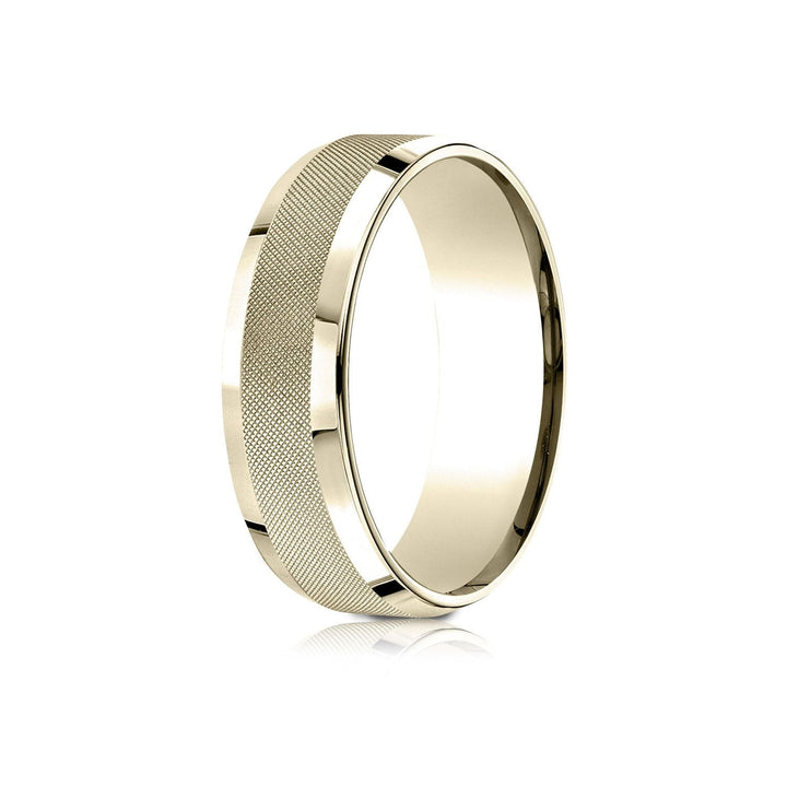 7mm High Polish Cross Hatch Center Carved Wedding Band, in 14K Yellow Gold | RockHer