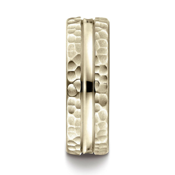 แหวนดีไซน์ตัดตรงกลางแบบค้อน ขนาด 7.5 มม. ใส่สบาย ทำจากทองคำ 14k สีเหลือง