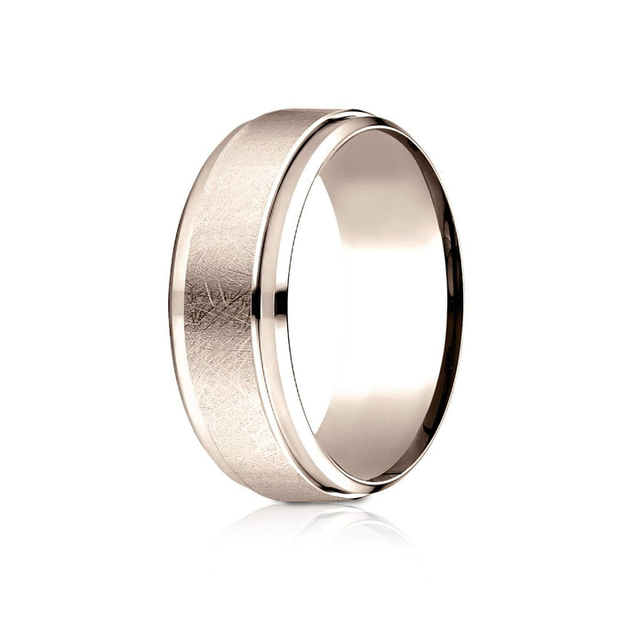 7mm Round Edge Swirl Finish Carved Wedding Band, in 14K Rose Gold | RockHer
