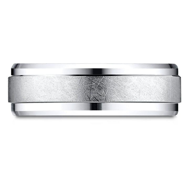 7mm Round Edge Swirl Finish Carved Wedding Band, in Platinum | RockHer