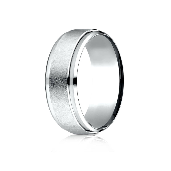 7mm Round Edge Swirl Finish Carved Wedding Band, in 18K White Gold | RockHer