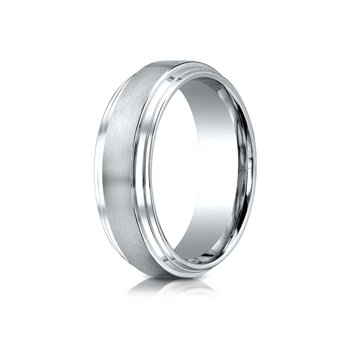 8mm Satin Finish Carved Wedding Band, in 18K White Gold | RockHer