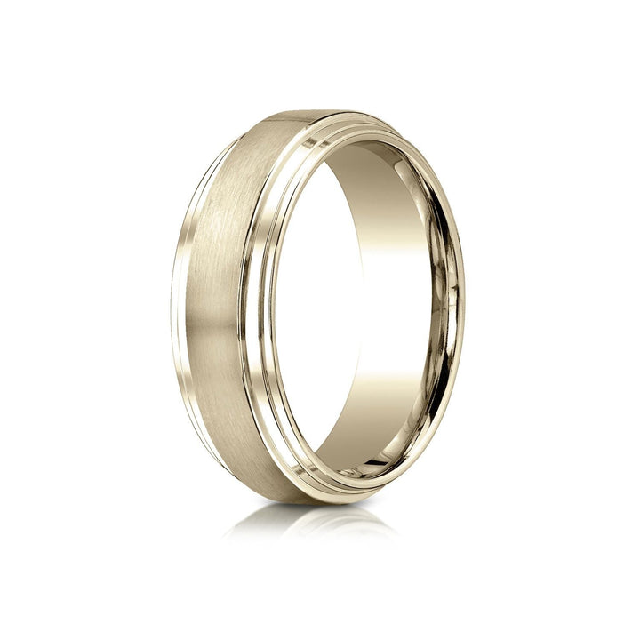 8mm Satin Finish Carved Wedding Band, in 14K Yellow Gold | RockHer