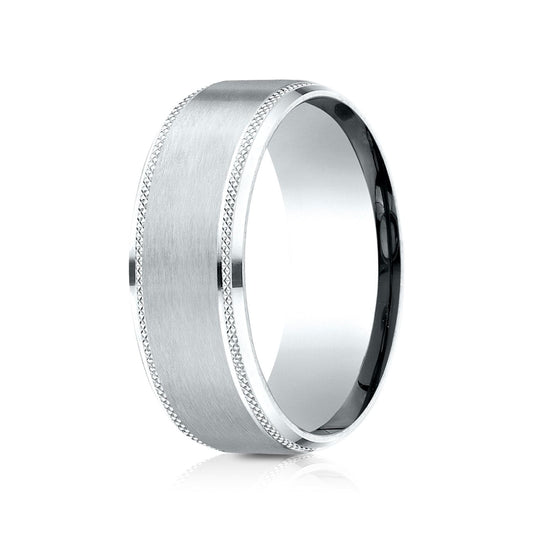 แหวนดีไซน์ขอบเอียงแบบหยักขนาด 8 มม. สีทองขาว 18k แบบสวมใส่สบาย ผิวด้าน