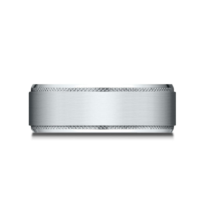 8mm Satin Finish Carved Wedding Band, in Platinum | RockHer