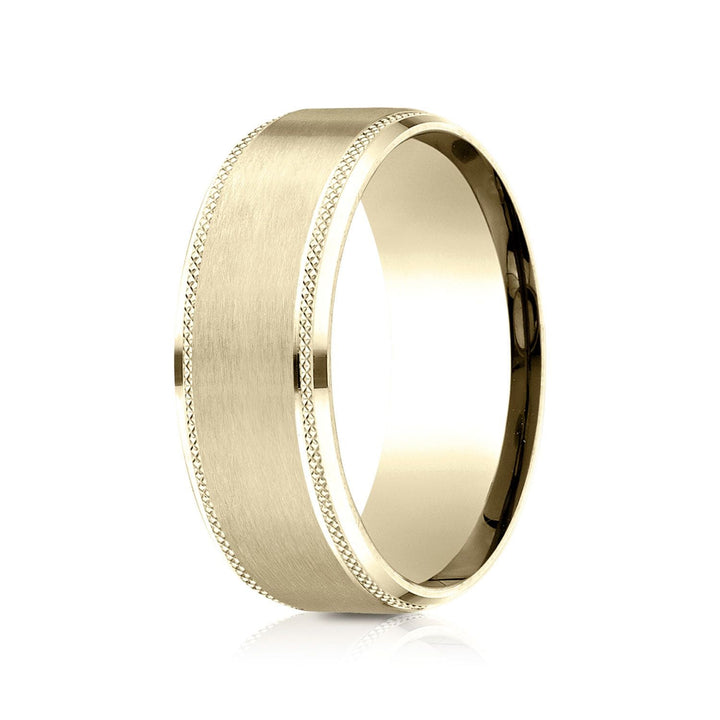 8mm Satin Finish Carved Wedding Band, in 18K Yellow Gold | RockHer