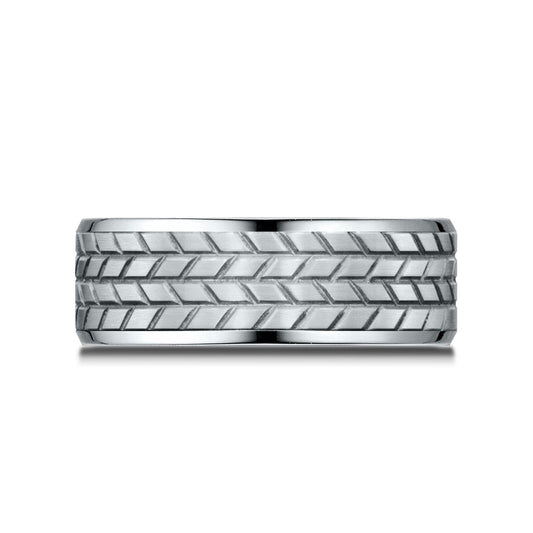 แพลตตินัม แหวนขนาด 8 มม. แบบสวมใส่สบาย ขอบเอียง ดีไซน์ลายร่อง