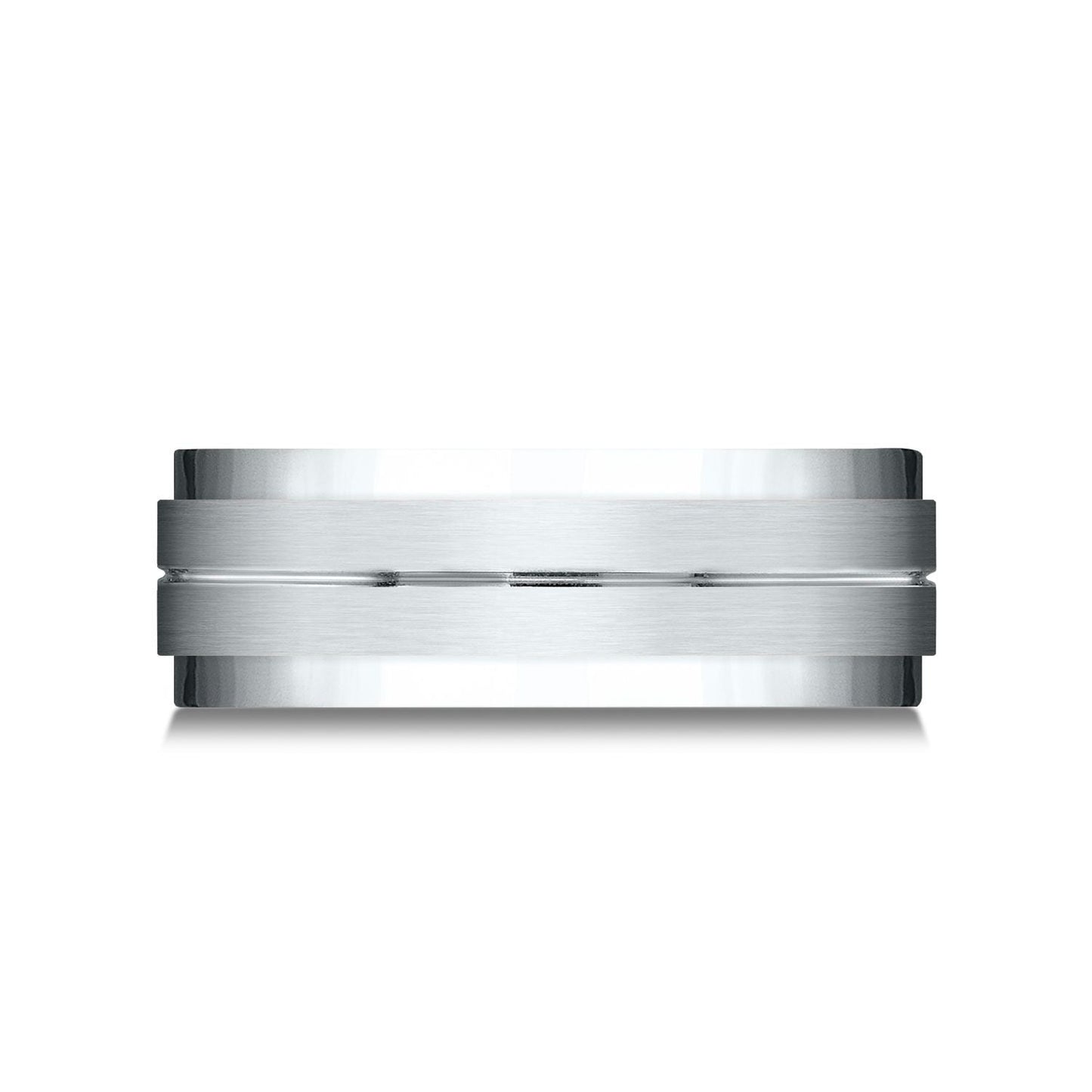 แพลตินัม แหวนดีไซน์กลางแบบขัดด้าน ขอบเอียงแบบดรอป ขนาด 8 มม. แบบสวมใส่สบาย