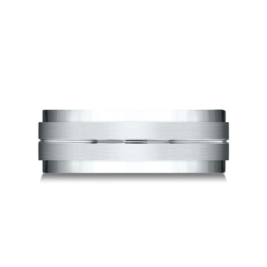 แพลตินัม แหวนดีไซน์กลางแบบขัดด้าน ขอบเอียงแบบดรอป ขนาด 8 มม. แบบสวมใส่สบาย