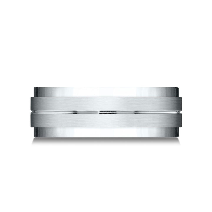 8mm Satin Finish Carved Wedding Band, in Platinum | RockHer