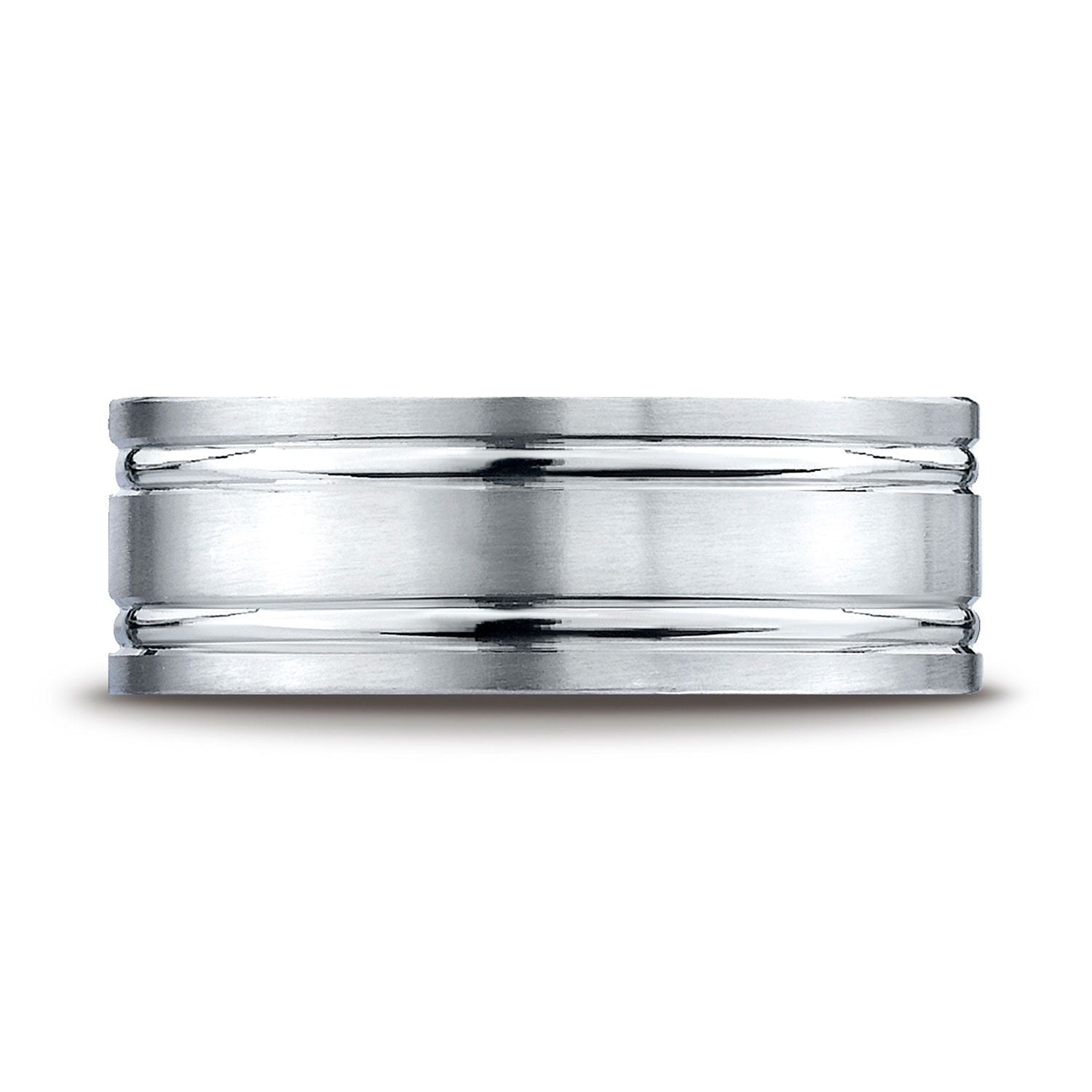 แพลตินัม แหวนดีไซน์สลักร่องขนาน ขนาด 8 มม. แบบสวมใส่สบาย ผิวด้านซาติน