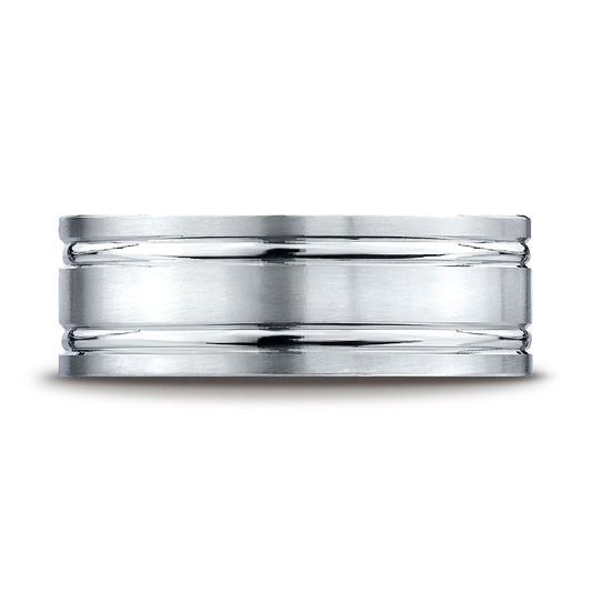 แพลตินัม แหวนดีไซน์สลักร่องขนาน ขนาด 8 มม. แบบสวมใส่สบาย ผิวด้านซาติน