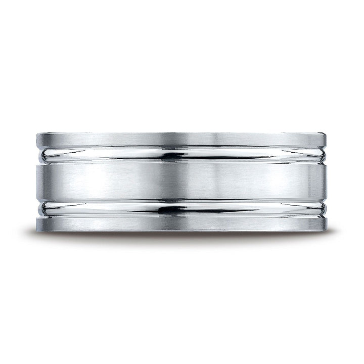8mm Satin Finish Parallel Groove Carved Wedding Band, in Platinum | RockHer