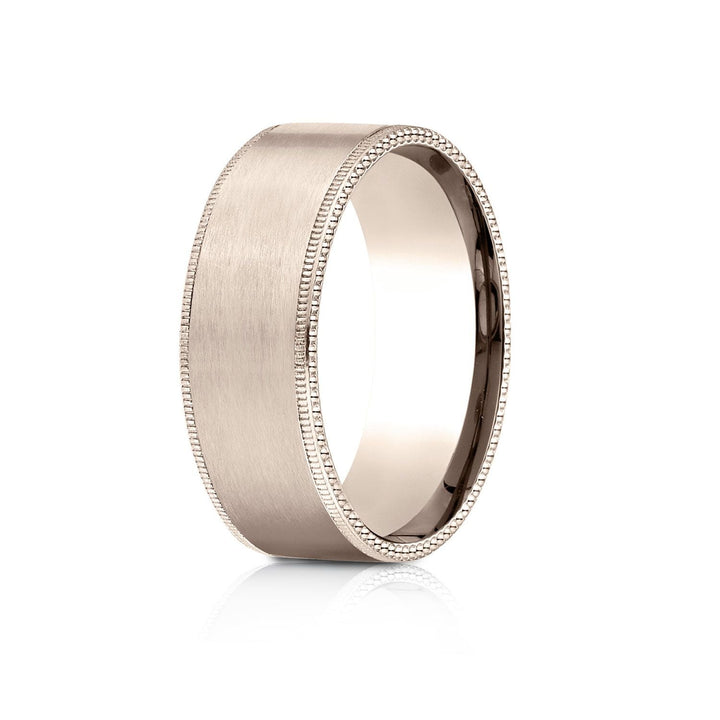 8mm Satin Finish Carved Wedding Band, in 14K Rose Gold | RockHer