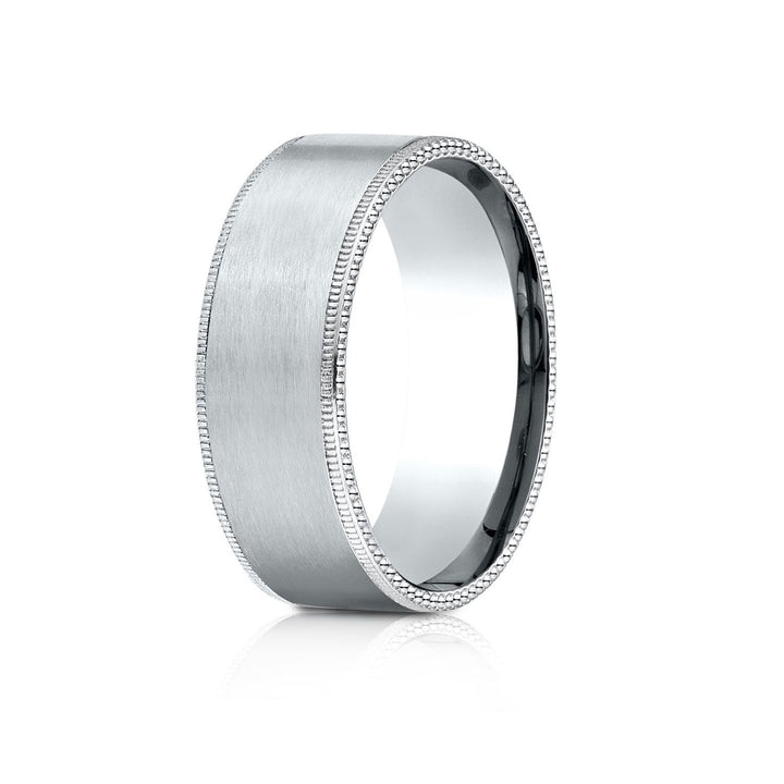 8mm Satin Finish Carved Wedding Band, in 18K White Gold | RockHer