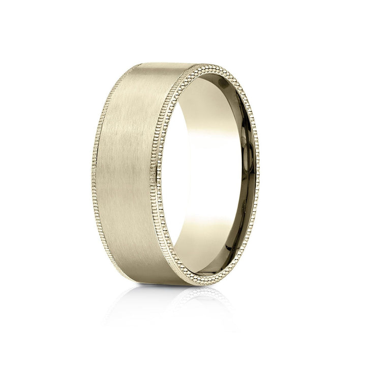 8mm Satin Finish Carved Wedding Band, in 18K Yellow Gold | RockHer