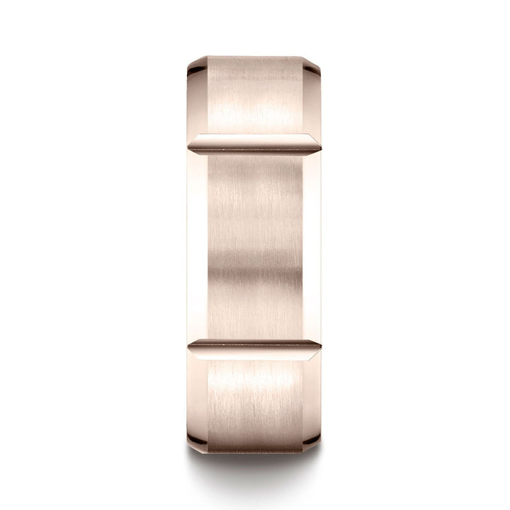 แหวนดีไซน์แกะสลักแบบมีร่อง ขนาด 8 มม. ทำจากทองคำ 14k สีโรสโกลด์ แบบสบาย