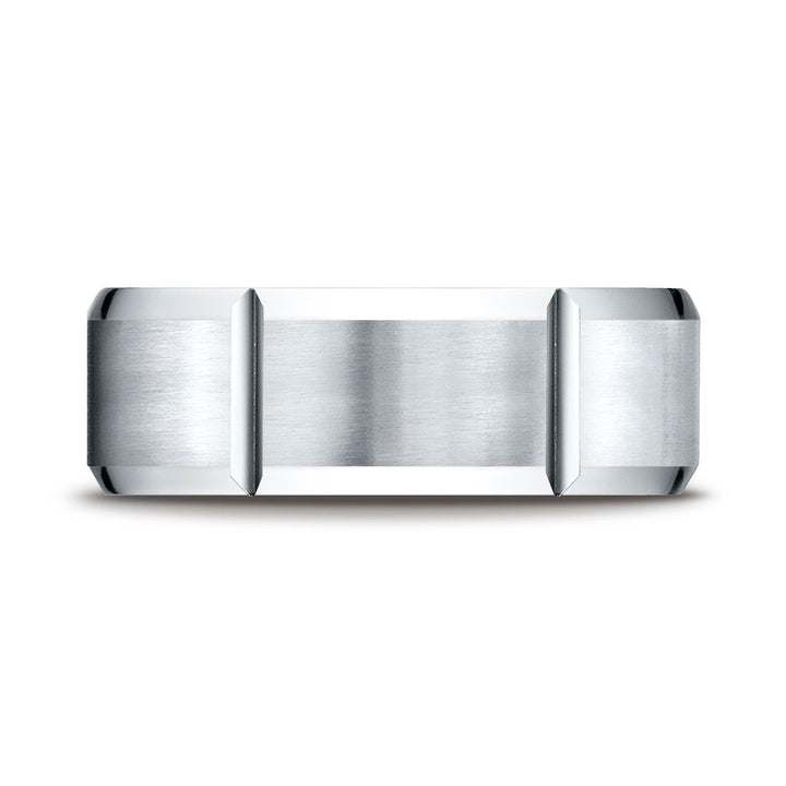 8mm Satin Finish Grooves Carved Wedding Band, in Platinum | RockHer